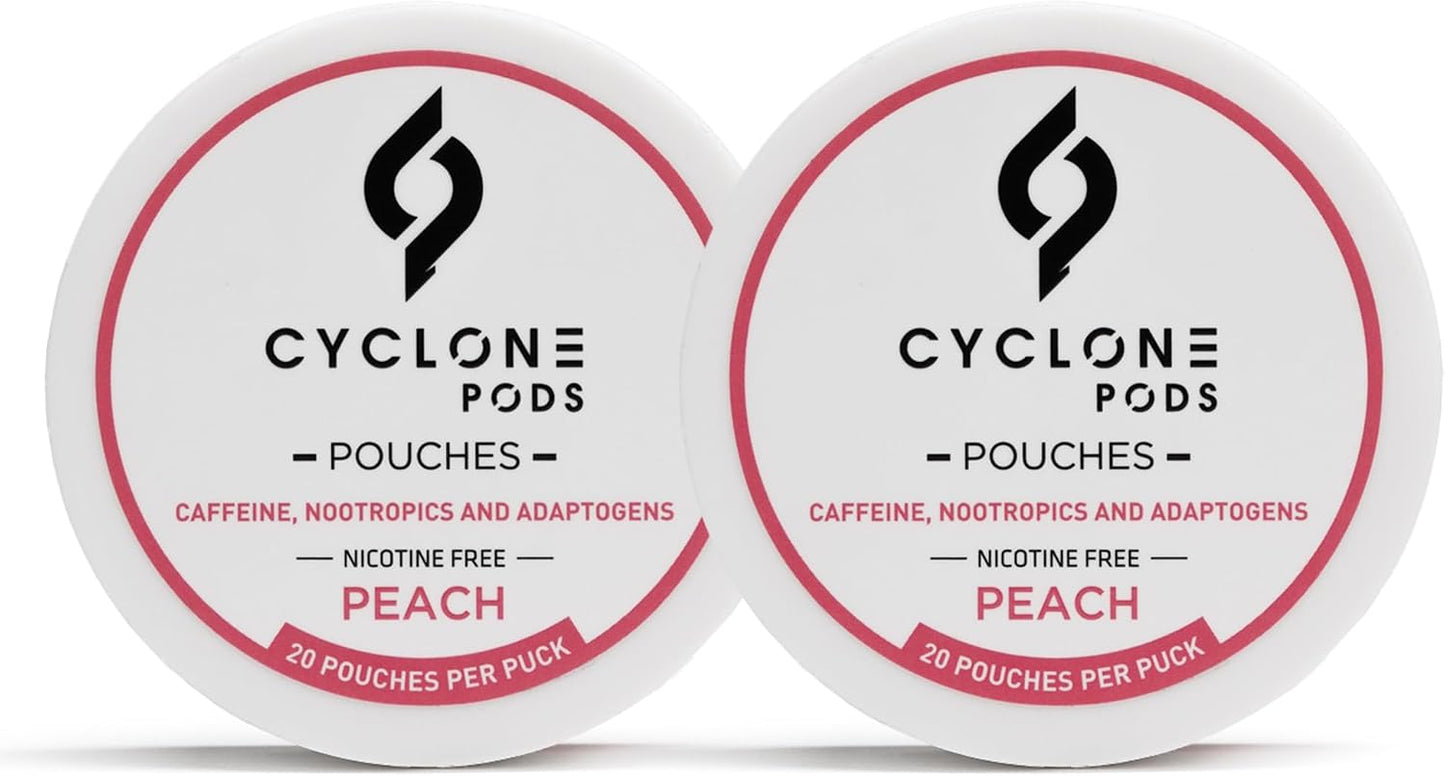 Peach Focus Pouches two-can pack — 40 nicotine-free caffeine pouches