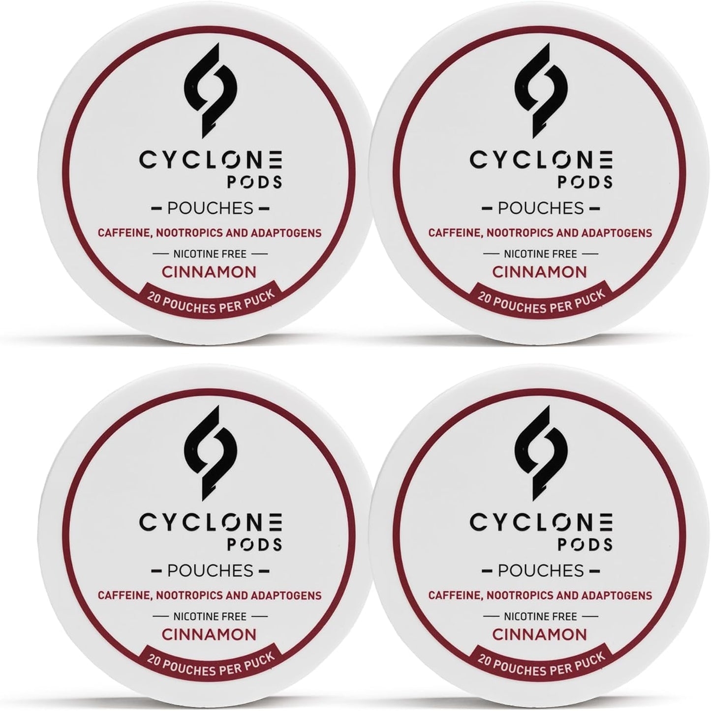 Cinnamon Focus Pouches four-can pack — 80 nicotine-free caffeine pouches