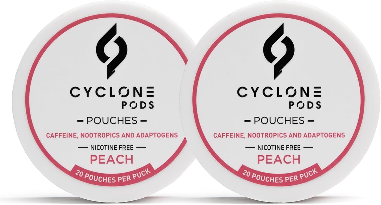Peach Focus Pouches two-can pack — 40 nicotine-free caffeine pouches