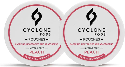 Peach Focus Pouches two-can pack — 40 nicotine-free caffeine pouches