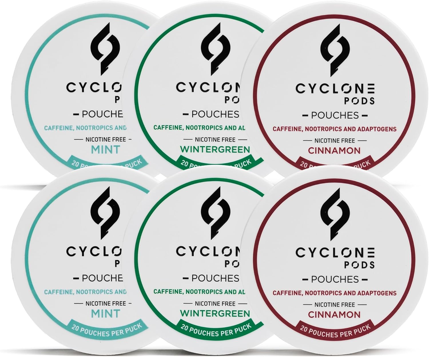 Focus Pouches six-can bundle — mint, wintergreen, cinnamon, 120 pouches