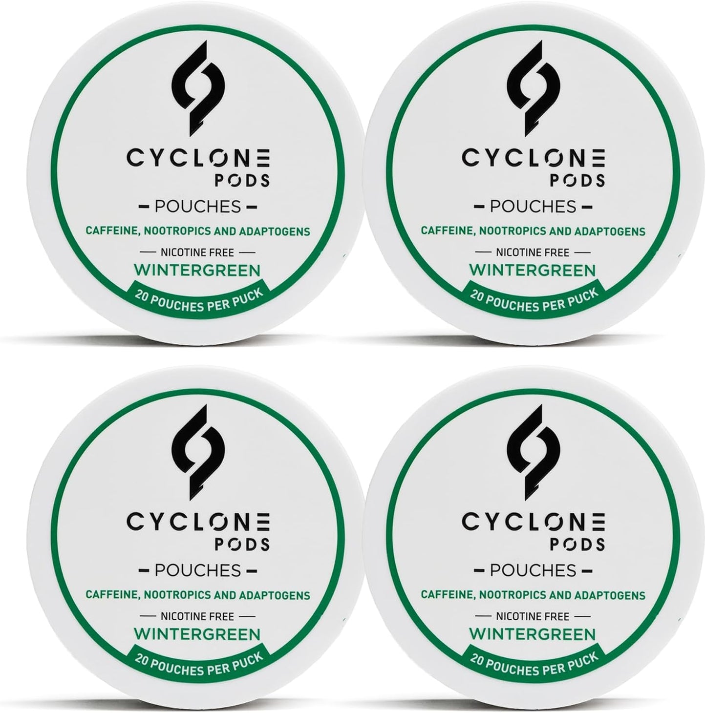 Wintergreen Focus Pouches four-can pack — 80 nicotine-free caffeine pouches