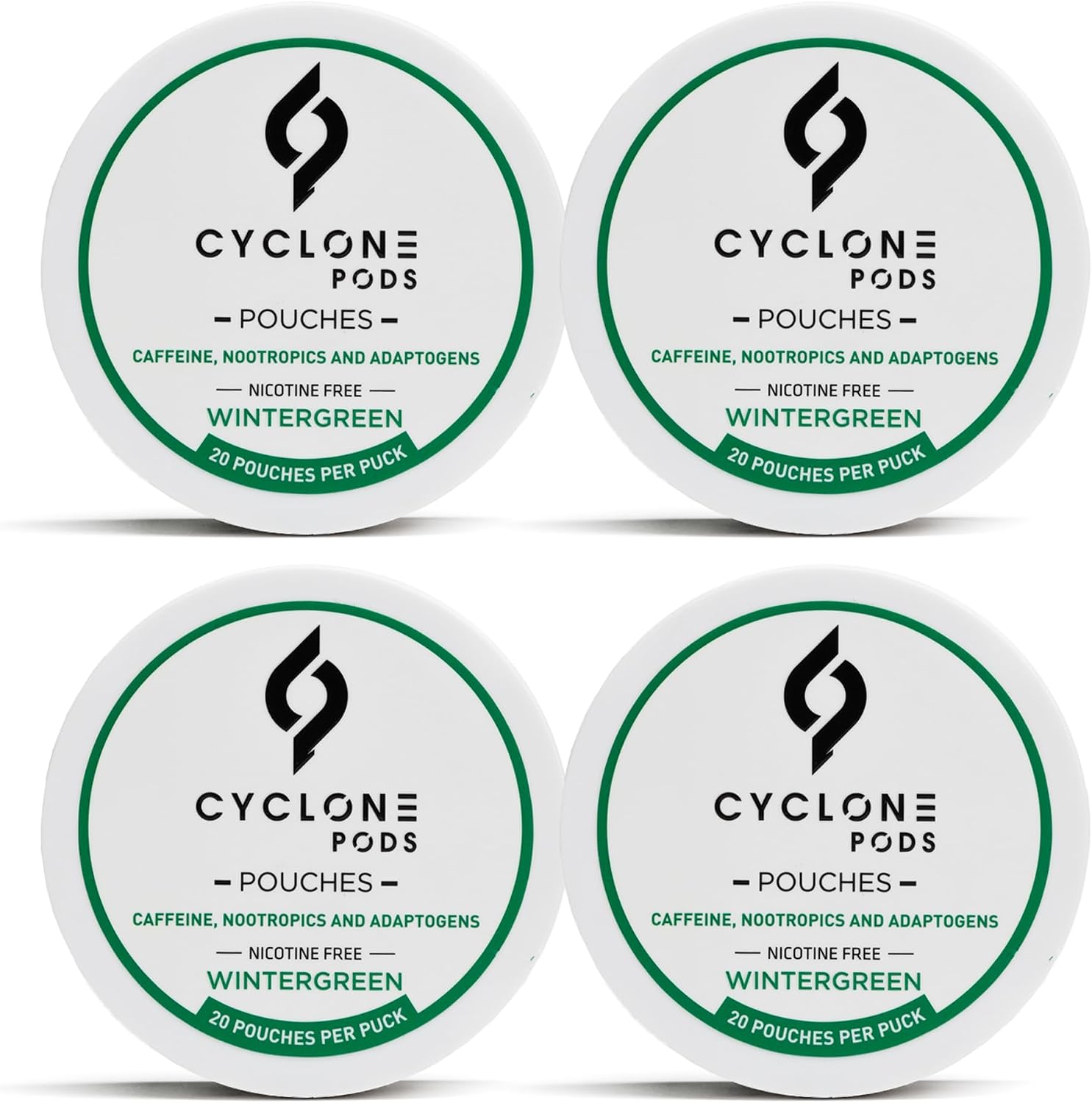 Wintergreen Focus Pouches four-can pack — 80 nicotine-free caffeine pouches
