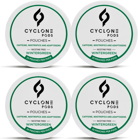 Wintergreen Focus Pouches four-can pack — 80 nicotine-free caffeine pouches