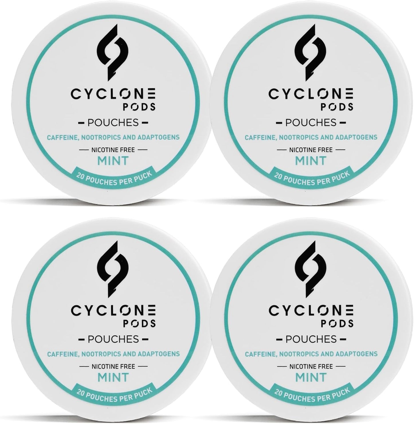 Mint Focus Pouches four-can pack — 80 nicotine-free caffeine pouches