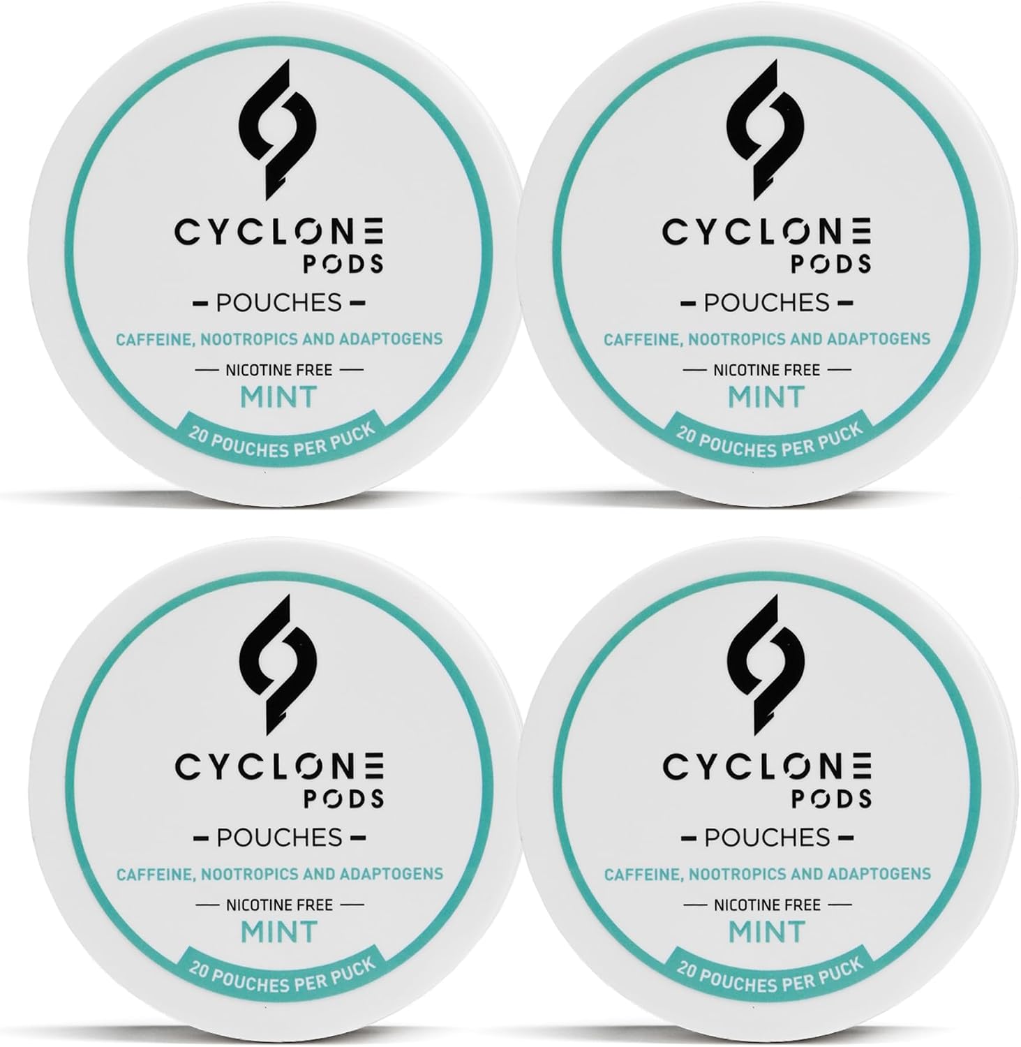 Mint Focus Pouches four-can pack — 80 nicotine-free caffeine pouches