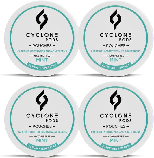 Mint Focus Pouches four-can pack — 80 nicotine-free caffeine pouches