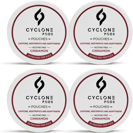 Cinnamon Focus Pouches four-can pack — 80 nicotine-free caffeine pouches